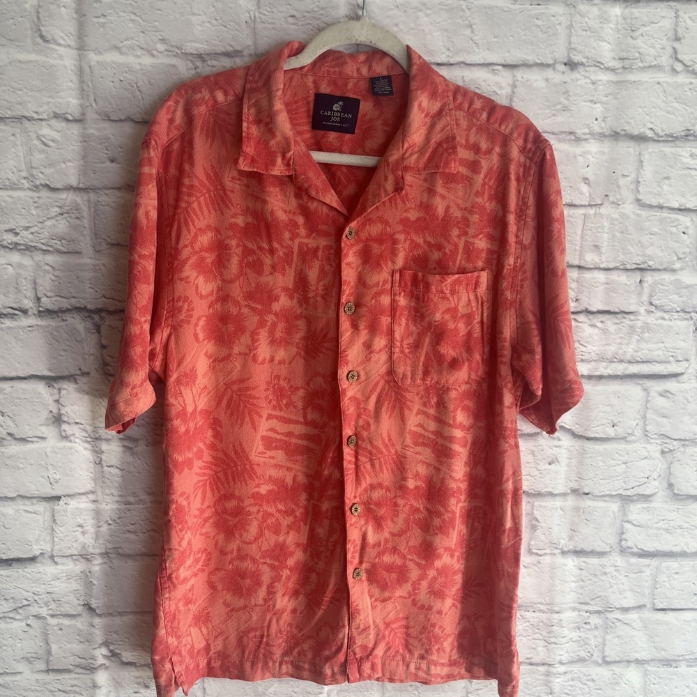 Caribbean Joe Men's Casual Vacation Tropical  Hawaiian Surfer Shirt Size L